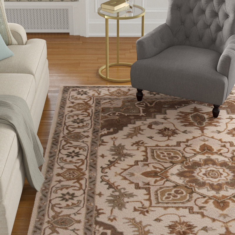 Partlow Royalty Hand Tufted Indian Wool New Zealand Wool Oriental Rug in Beige/Gray, Rectangle 4' x 6'