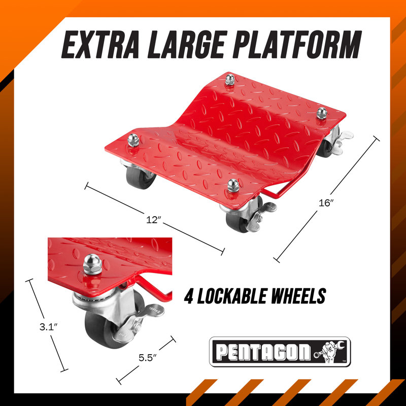 Chariot à roulettes pour voiture Pentagon Tools - ensemble de 4 patins à roulettes antidérapants robustes pour voiture - Chariots à roues rotatives à 360 degrés pour voitures, camions, remorques, motos ou bateaux