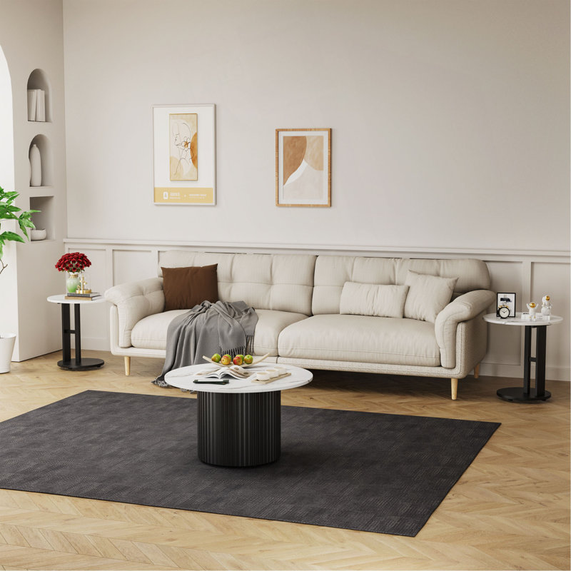 Ensemble de 3 tables basses, tables basses gigognes modernes avec plateau en faux marbre et pieds en métal, tables basses et tables d'appoint rondes avec design nervuré pour le salon, petit appartement