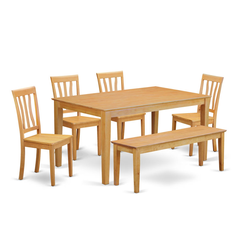 6 Piece Dining Set Contains a Rectangle Dining Room Table and 4 Kitchen Chairs with a Bench, Oak, Wooden, Oak
