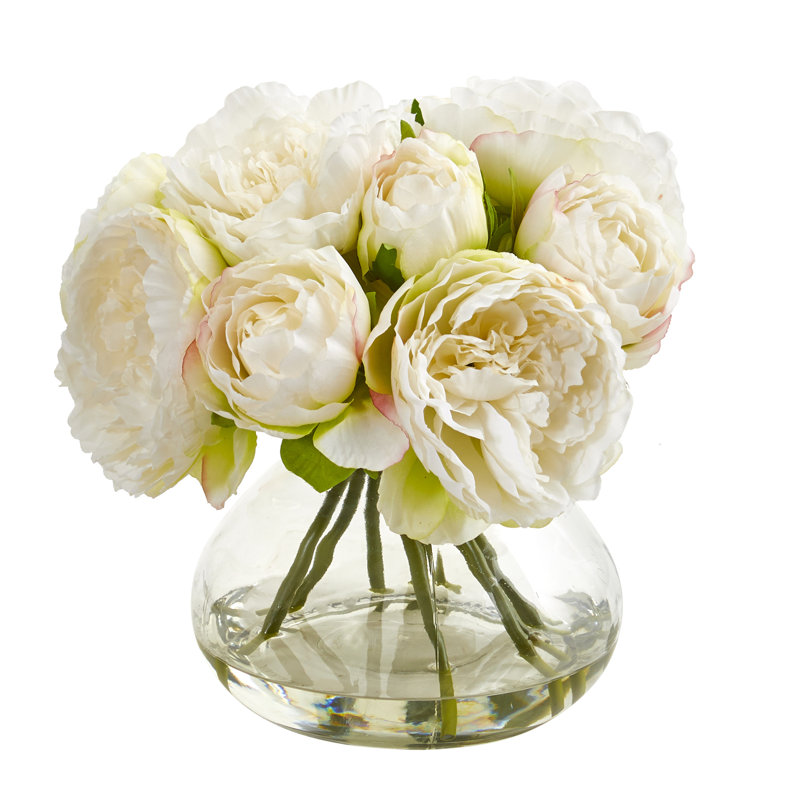 Arrangement floral pivoines dans un vase, Blanc