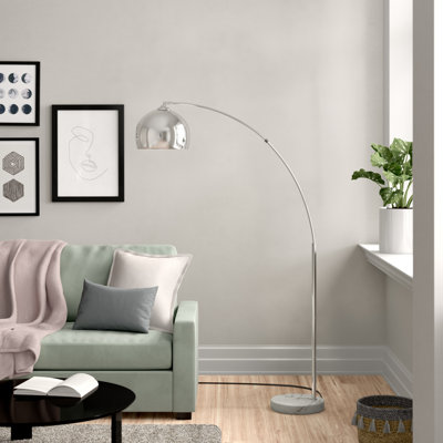 Bonita Arquer 66.93" Arc Floor Lamp, Faux Black Marble Base and Black Bell Shade