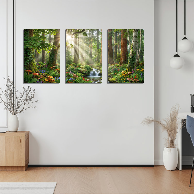 «Sunlight Forest Stream», ensemble de 3 reproductions d'art sur toile tendues sur toile, 1624