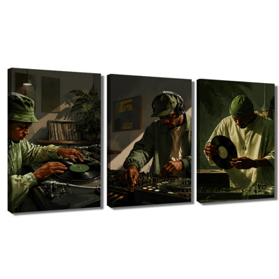 Ensemble de 3 panneaux muraux rétro avec impression de vinyle sur toile pour salon