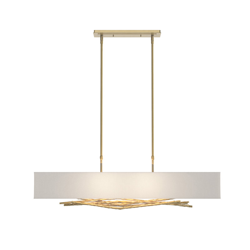 Brindille 4 - Light Kitchen Island Rectangle Pendant, Modern Brass, Natural Anna