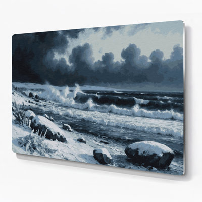 Coastal Winter Shore, art mural gris en métal