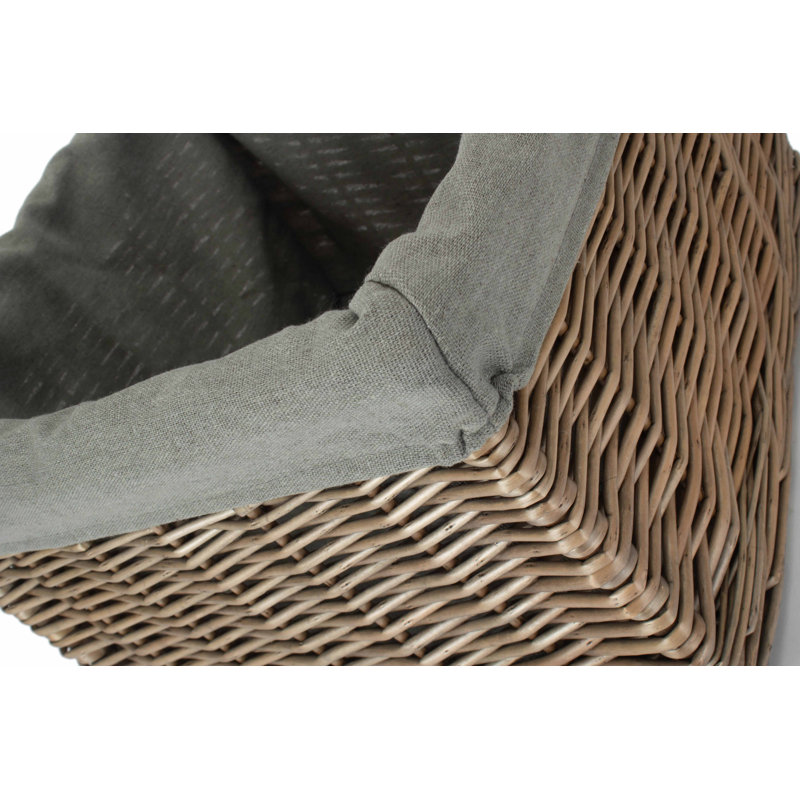 Square Wicker Storage Basket with Lining, 23cm H x 34cm W x 34cm D, Antique Wash/Grey