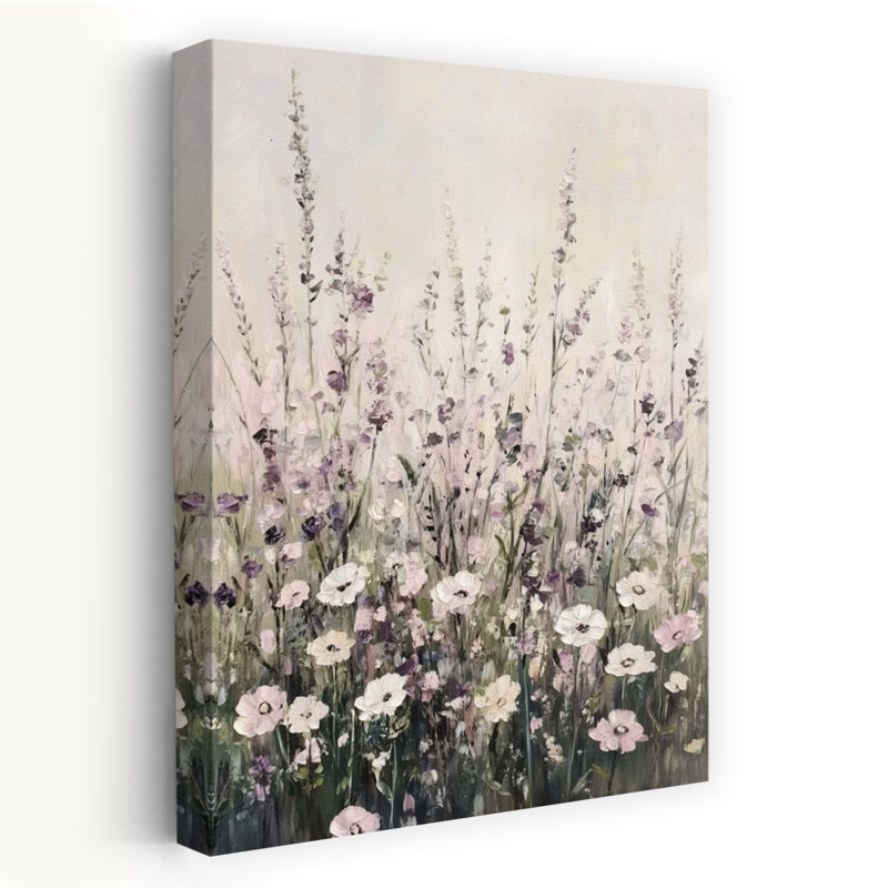 Champ de lavande - Art contemporain de fleurs sauvages dans un pré, H 36 po x l 24 po