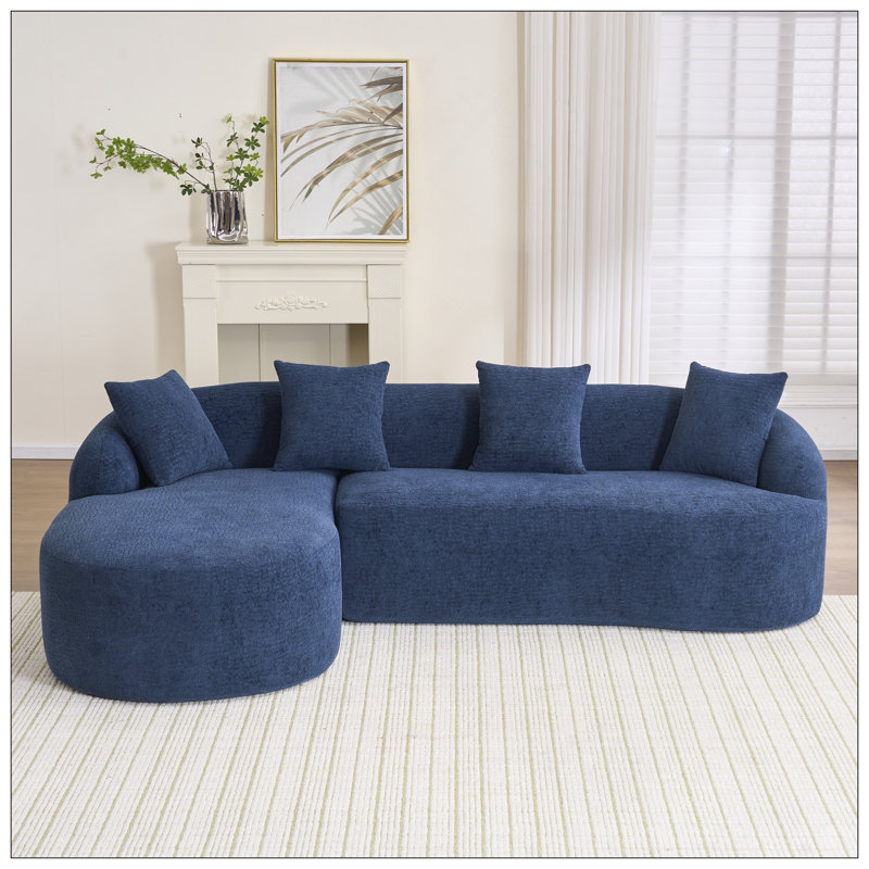 Canapé modulaire en L en éponge à compression complète avec méridienne incurvée, canapé modulaire en chenille bleu marine, haute densité 30D pour un salon d'appartement. 900 lb.