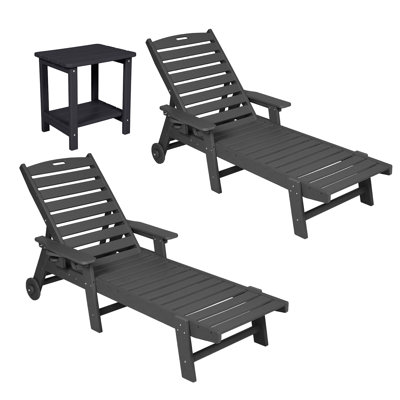 3-piece Hdpe Chaise Lounge Chair Set With 5-level Adjustable Backrest