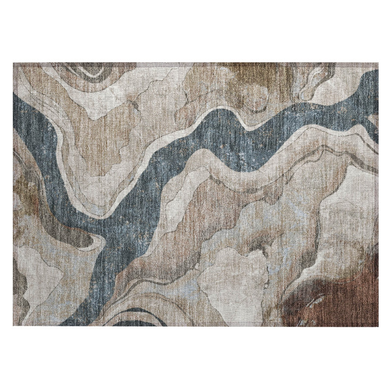 Machine Washable Indoor/Outdoor Husby ACN2219 Abstract Rug, Rectangle 1'8" x 2'6"