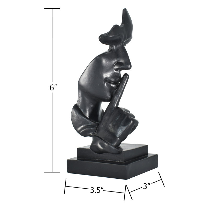 Sculpture Adam & Friends Home Silence Is Golden | 1 pièce, Noir, H 6 po x l 3,5 po x P 3 po