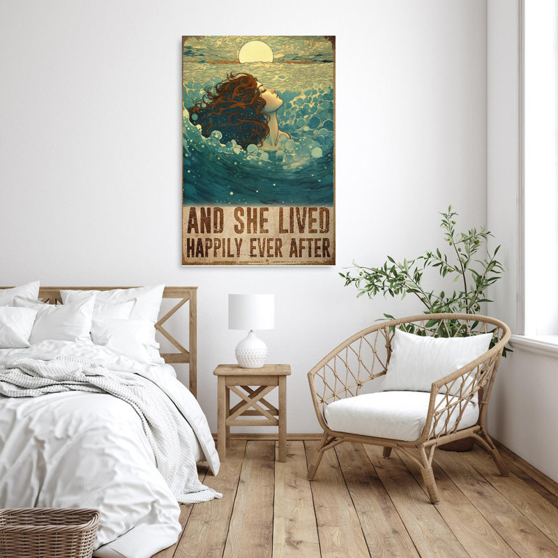 Swimming And She Lived Happily - 1 Piece Rectangle Graphic Art Print On Wrapped Canvas, L 16 po x H 20 po