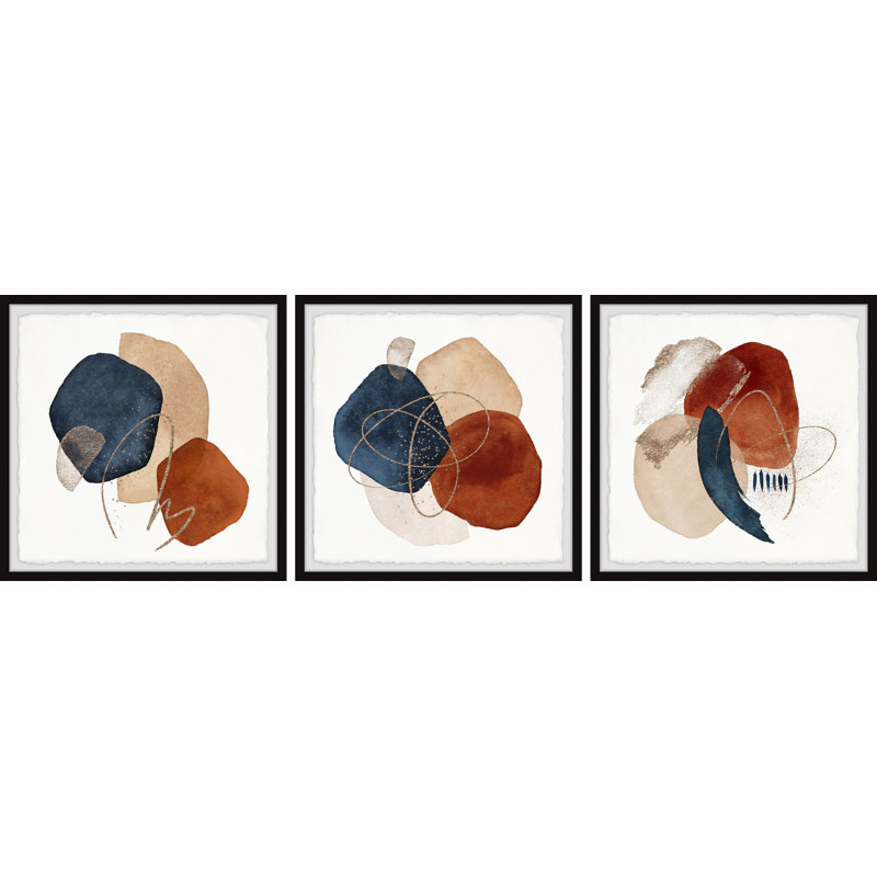 Sapphires and Rubies Triptych by Marmont Hill - 3 Piece Picture Frame Painting Set, 30" H x 30" W x 3.81" D