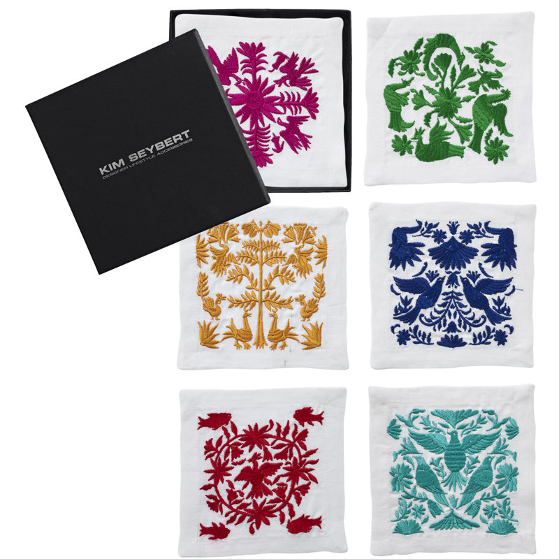 Otomi 6 Piece Linen Napkin Set, Red/Blue/Green/Gold