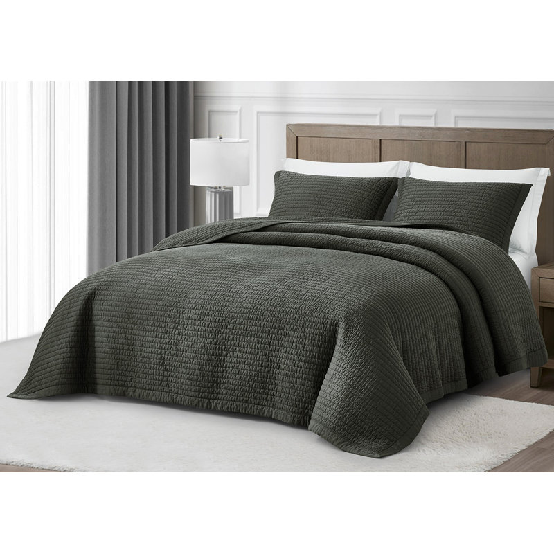 Silky Cooling Eucalyptus Tencel Lyocell Pick Stitch Quilt Set, King Quilt + 2 King Shams, Slate Gray