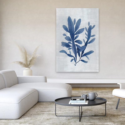Algues marines I - Illustration botanique bleue contemporaine, aquarelle, feuilles, feuillage minimaliste