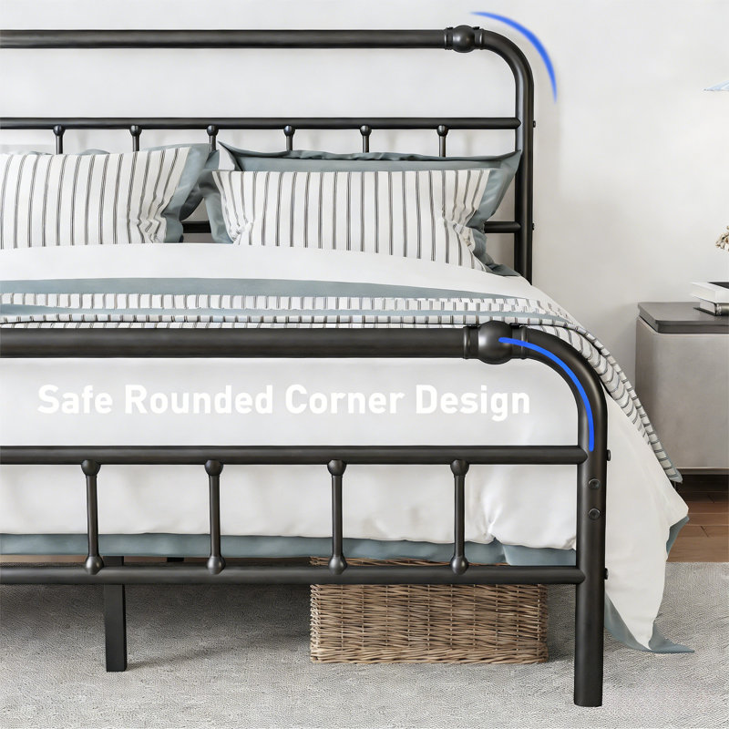 Amylia Anti-Sway Heavy Duty 14” Metal Iron Bed Frame - Noise-Free Platform Bed with Headboard & Footboard, Artistic Steel Pipe Molding, Non-Slip, No Box Spring Needed, Full Size for Master Bedroom/Shared Space