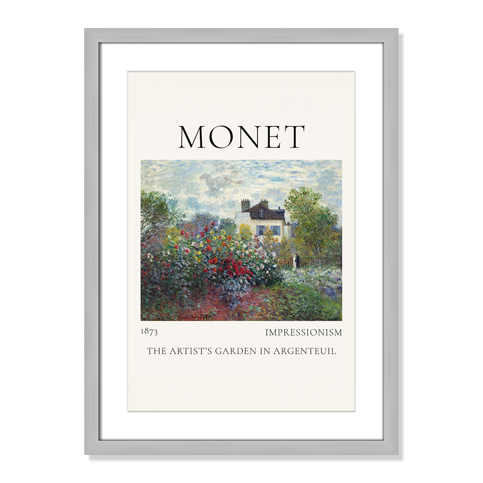 Rocchetto "Artists Garden in Argenteuil" Print, Silver Single Picture Frame, Yes, 23" H x 17" W x 1.25" D