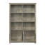 Bibliothèque en chêne gris mesurant l 47 po avec 4 portes d'armoire, 6 compartiments de rayonnage, tablettes fixes, finition délicieuse en noyer sur plateau contrastant, dispositif anti-basculement, profondeur de 12,56 po, hauteur de 70,39 po