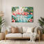Art mural bleu hawaïen avec flamants roses-1295168482