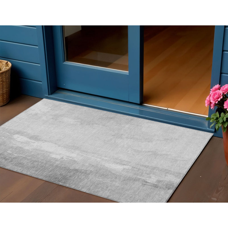 3' X 5' Gray And Ivory Abstract Washable Indoor Outdoor Area Rug