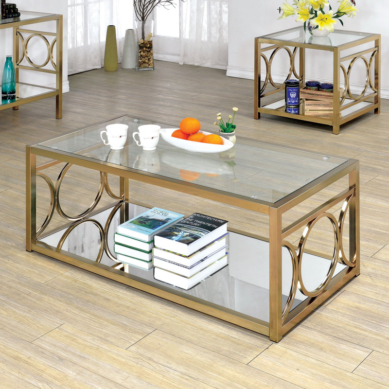 2 - Piece Glass Top Living Room Table Set, Champagne