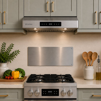 VENFAN 30" 1200 CFM Ducted Under Cabinet Range Hood with 30" × 12" Stainless Steel Backsplash, Gesture & Touch Control