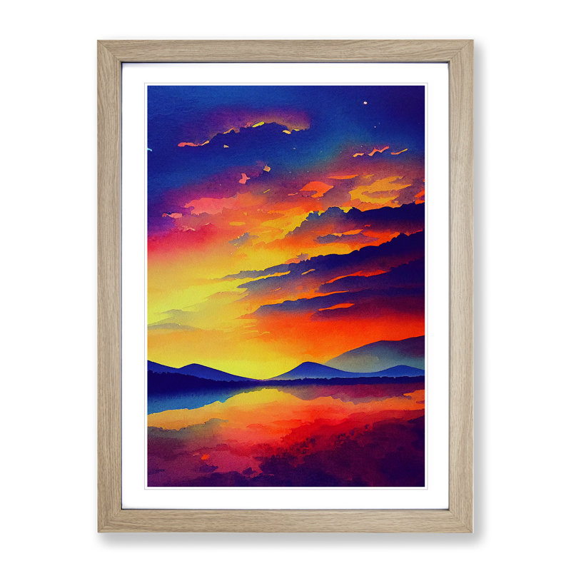 Sunset Over Mountains No.7 - Wall Art, 66cm H x 48cm W, Oak Framed Paper, White