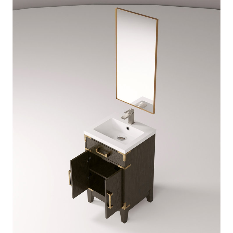Meuble-lavabo simple 20 po X P 18 po D, comptoir en acrylique, 18 po Ensemble miroir et robinet, Brown Oak, 20"