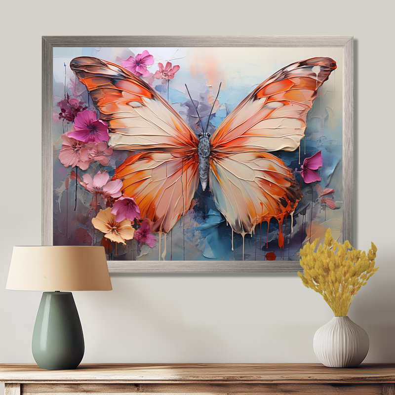 Papillon abstrait auras - art mural papillon, H 16 po x l 32 po x P 1 po, Cadre simple argenté