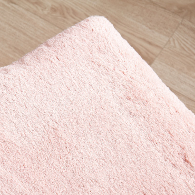 Lovitto Upholstered Ottoman, Rose Quartz Faux Fur