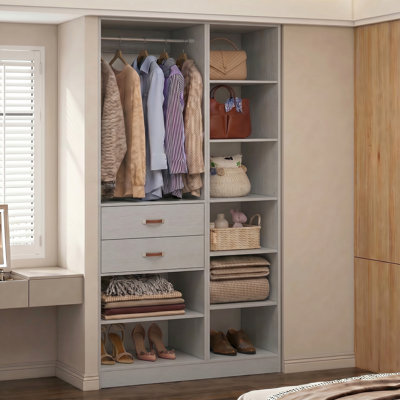 39.4'' W Closet System with Wooden Drawers and Hanging Rods