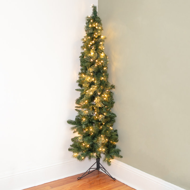 Home Heritage Pine 7' Artificial Corner Christmas Tree Prelit 150 LED Lights