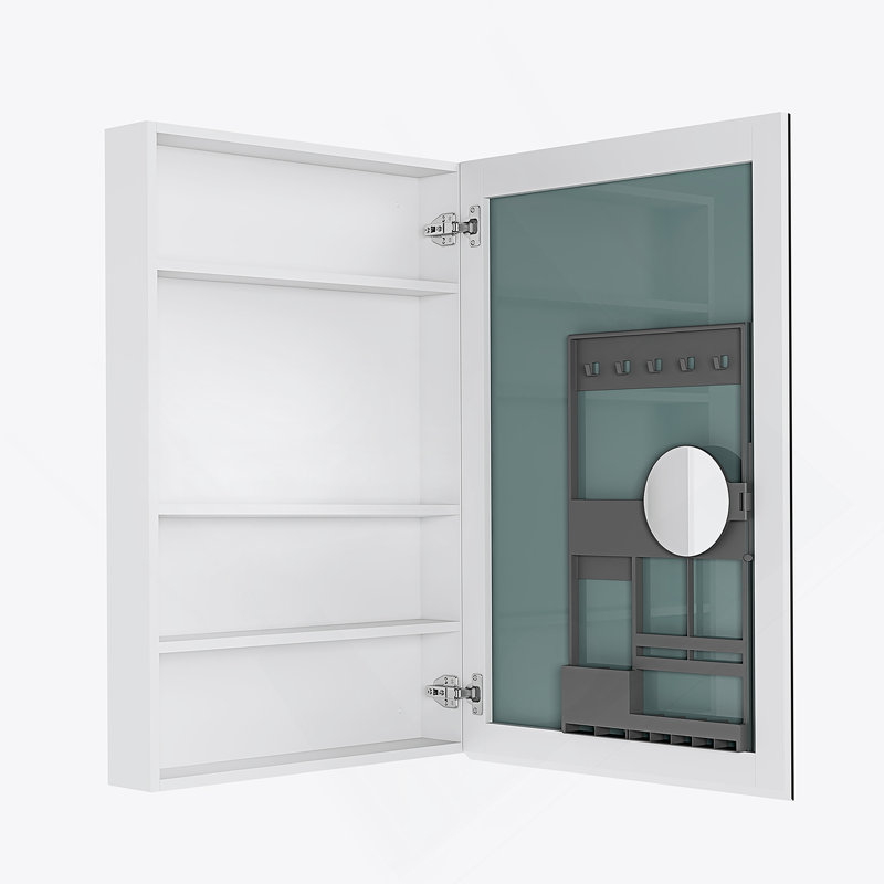 Armoire à pharmacie à surface sans miroir avec bords biseautés, porte s'ouvrant à droite, idéale pour les salles de bain élégantes et organisées