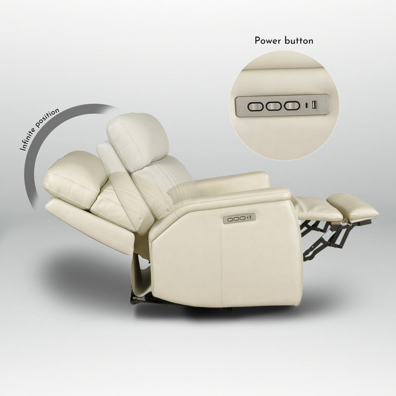 Genuine Leather Zero Gravity Power Motor Recliner Chair with Adjustable Headrest, Cream