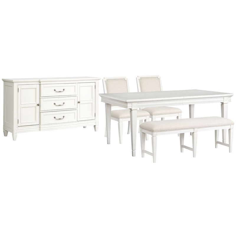Extendable Rectangular Dining Table With 2 Upholstered Side Chairs Upholstered Bench And Buffet