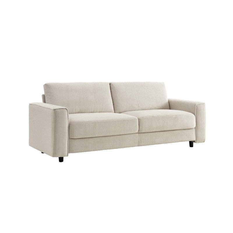 Canapé modulaire en velours côtelé beige doux et confortable, style minimaliste, touche de soutien solide, élégant et durable