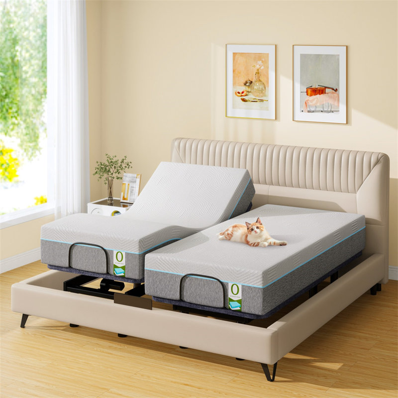 Smart Adjustable Bed Frame With Massage & Memory Foam Mattress - Zero Gravity, Anti-Snore, App Control, USB Charging, 750Lbs Capacity, 4"/8"/12" Height Adjustable