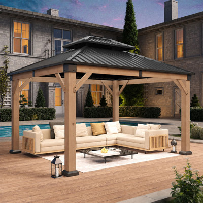 Pavillon de jardin extérieur en bois de cèdre l 12 pi x P 10 pi avec double toit en acier galvanisé