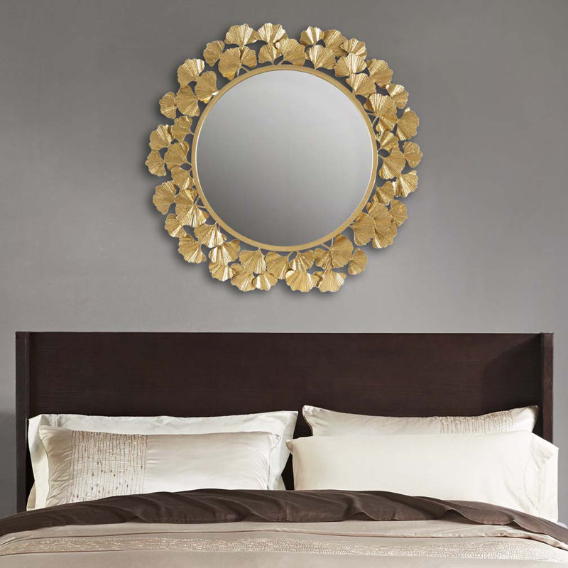 Miroir mural rond 30,5 "Gingko, Doré