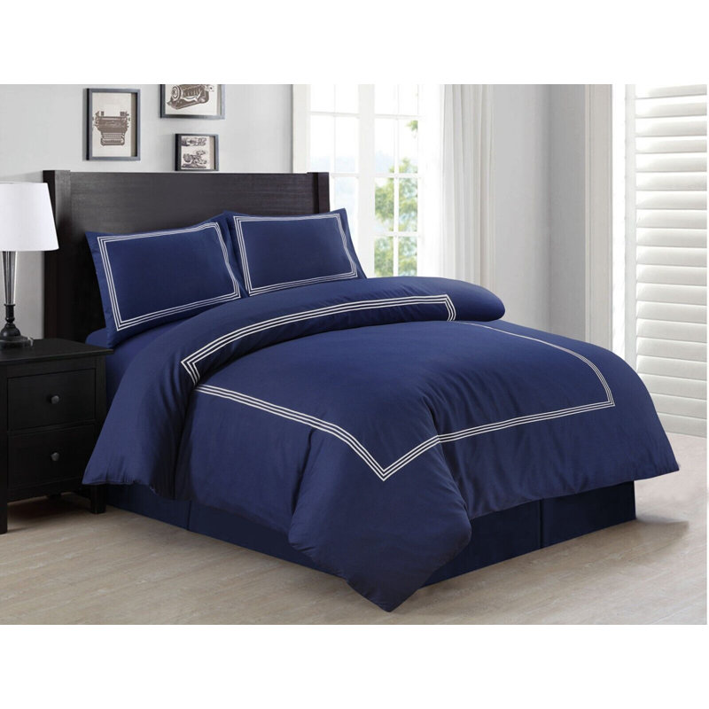 Harmonia Polyester Duvet Cover Set with Pillowcases, Navy/White, Double Duvet Cover + 2 Standard Pillowcases
