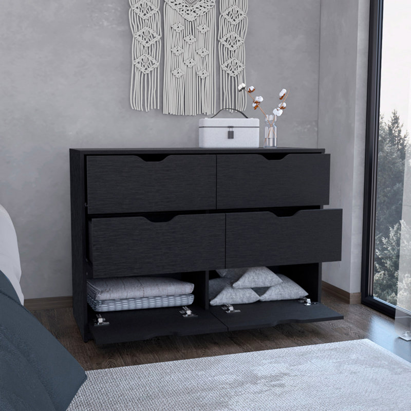 Commode double 4 tiroirs Basilea, Noir