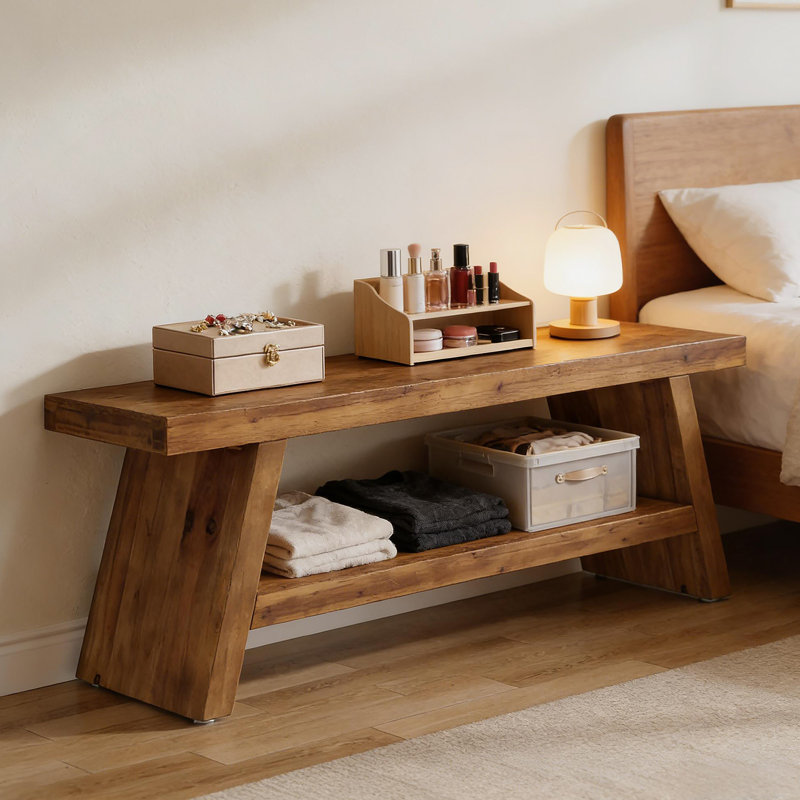 Entryway Bench,2-Tier Shoe Bench,Rectangular Bed Bench