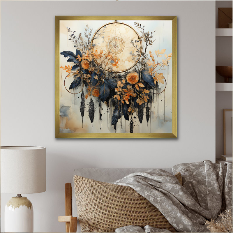 «Blue Dream Catcher Natures Whispers» - Imprimé, H 30 po x l 30 po x P 1 po, Cadre doré à une seule photo