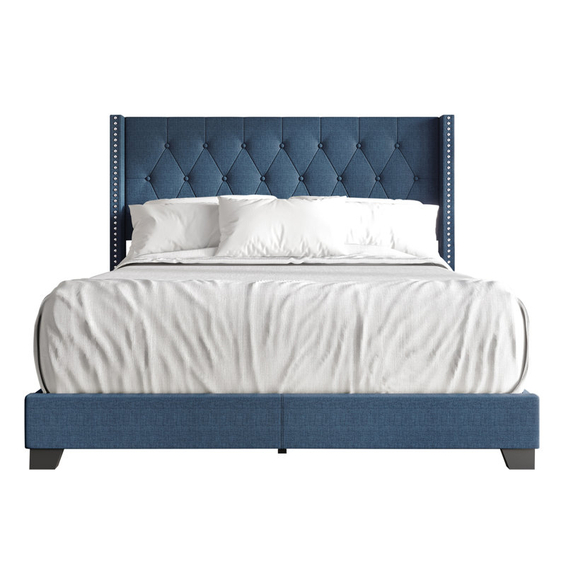 Lit profilé capitonné Elysian, Bleu, Grand
