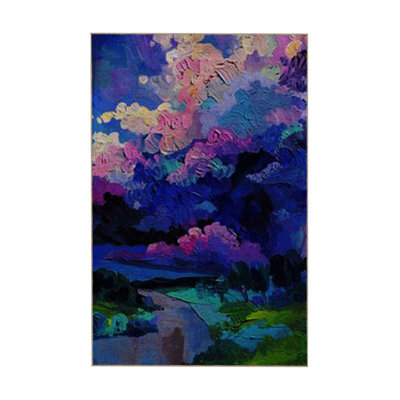 Pastel Color Themed Trees Sky River Pattern Modern Decorative Machine Washable Rug