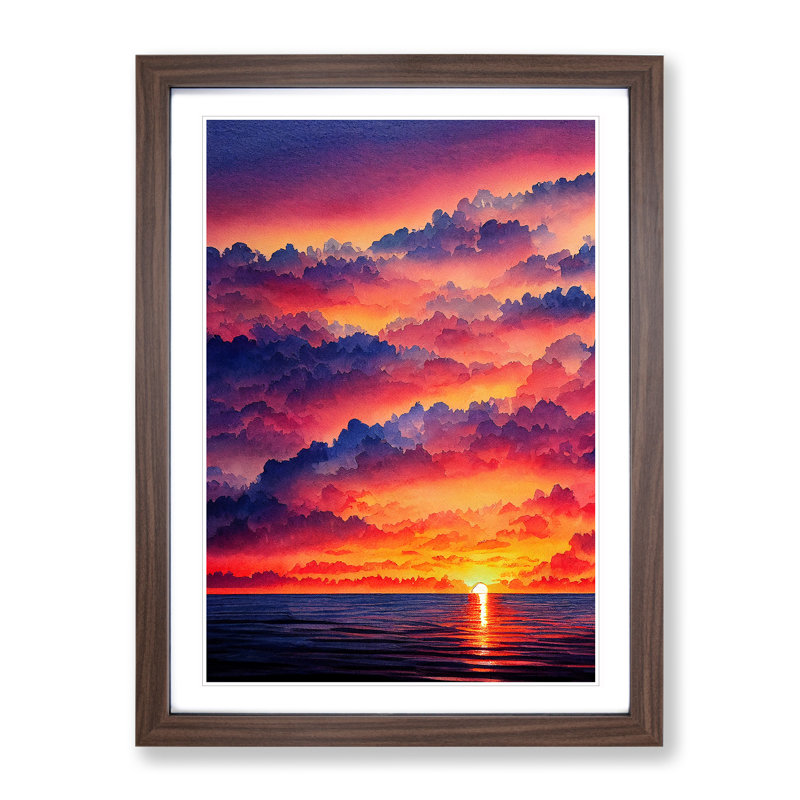 Striking Ocean Sunset No.5 - Framed Print, 64cm H x 46cm W x 2cm D, Walnut