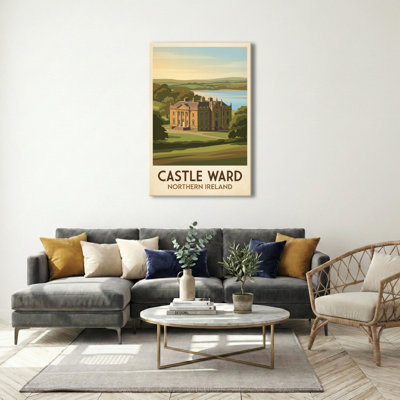 Castle Ward, Northern Ireland - Romantic Lakeside Castle Travel Poster. Giclee Print on Wrapped Canvas. Wall Art, Home Decor - Castles & Palaces, Northern Ireland