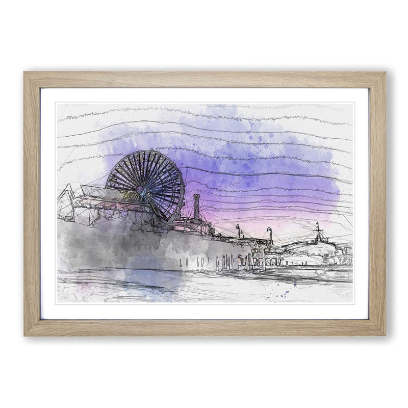Santa Monica Pier Fairground in Abstract - Picture Frame Graphic Art Print, 60cm H x 91cm W x 2cm D, Oak